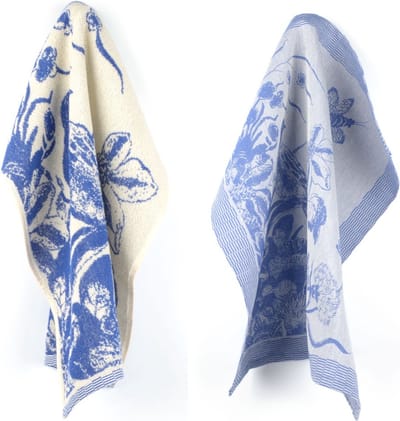 Luxe Keukendoek en Theedoek Delfts Blue Bird Koningsblauw - Bunzlau Castle - 100% biologisch katoen - Keukendoek 60x53cm en Theedoek 65x65cm