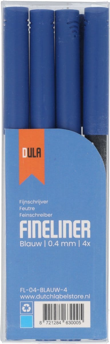 Fineliners blauw 0.4mm - Fineliner set - Blauwe pen - Tekenen & kleuren - 4 stuks blauwe fineliners - DULA