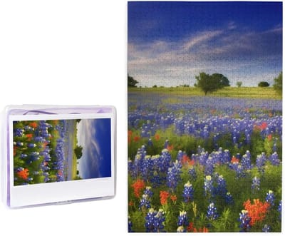 Landschapspuzzel 1000 stukjes - Houten puzzel - Ontspannen en decoreren - Anti-krul technologie - 50 x 75 cm - Texas Bluebonnets