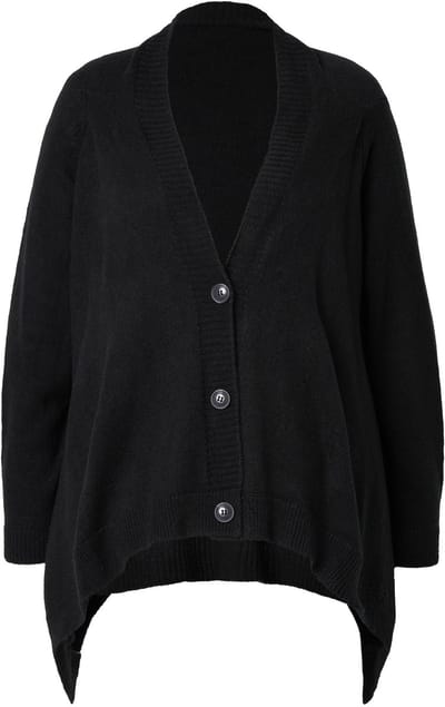 MIAMODA - Dames - Cardigan cape-look knoopsluiting lange mouwen - Zwart - Maat 50+