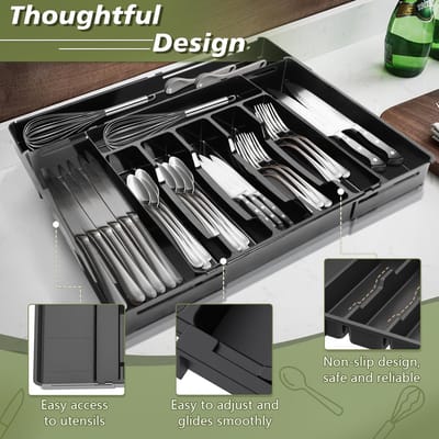 Bestekbak Lade - Keuken Organizer - Keuken Opbergen - Verstelbare Lengte Breedte - 30 cm-53 cm - Zilver