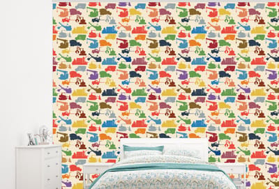 Behang - Fotobehang Patronen - Kraan - Boot - Jongens - Kinderen - Kids - Breedte 300 cm x hoogte 240 cm