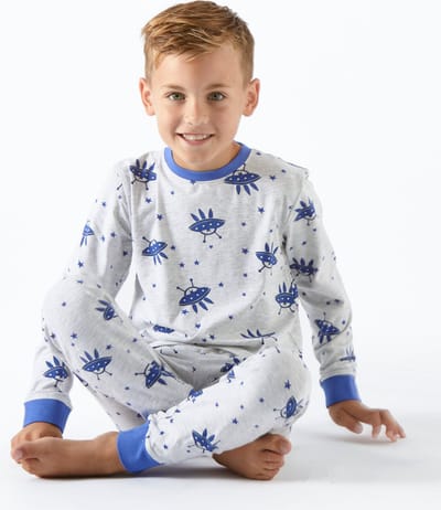 Little Label Pyjama Jongens Maat 98-104/4Y - grijs, blauw - Marsmannetjes - Pyjama Kind - Zachte BIO Katoen