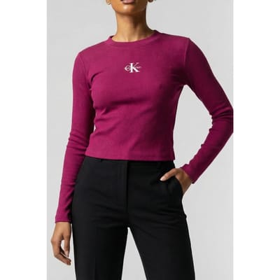 Calvin Klein Ls Monologo Baby Tee Berry Glaze Taglia: XS | Maglie a manica lunga Outlet | Donna