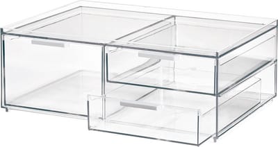 iDesign - Sarah Tanno Organizer Cosmetica Breed met 3 Lades - Gerecycled Kunststof - Transparant