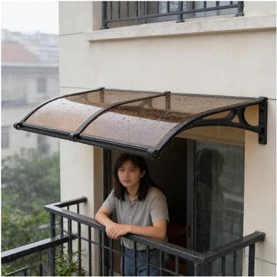 Buitenluifel Polycarbonaat - Deurluifel Terrasluifel - Bescherming tegen Weer - Aluminium Beugel Goot - 60 x 150 cm - Bruin
