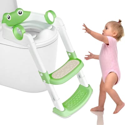 Verstelbare 2-in-1 kindertoiletbril met trap, antislip en opvouwbaar, ideale toilettrainer voor jongens en meisjes, veilig en gebruiksvriendelijk