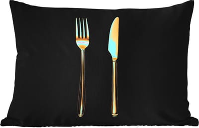 Buitenkussens - Tuin - Bestek - Goud - Mes - Vork - 50x30 cm