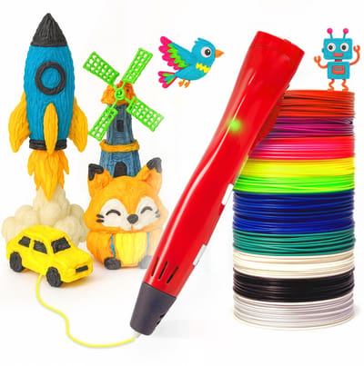 3D&Print® 3D Pen Starterspakket XXL - Incl. 50m Filament in 10 Kleuren - Incl. Sjablonen Boek en Tekenmat - 3 Snelheden - 2 Temperatuurstanden - 3D Tekenset voor 3D Tekenen - Bedraad - Rood - Cadeau voor Jongens en Meisjes 6,7,8,9,10+ Jaar