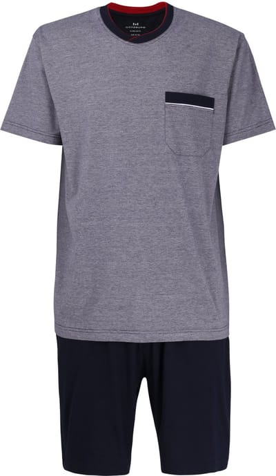 Gotzburg heren shortama O-hals - middenblauw melange