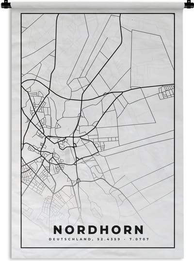 Wandkleed - Wanddoek - Stadskaart - Kaart - Nordhorn - Plattegrond - 120x180 cm - Wandtapijt