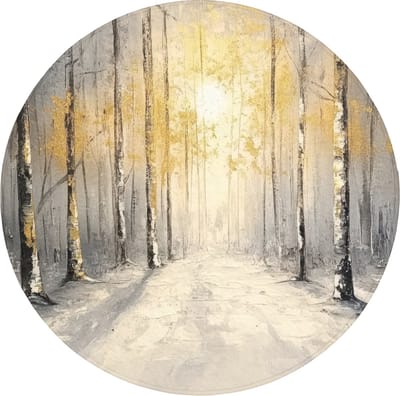 Badmat rond 70x70 cm - Antislip - Winter - Abstract - Sneeuw - Natuur - Zon - Badmatten voor badkamer - Badkamermat - Douchemat - Ronde badkamer mat