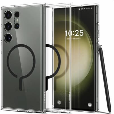 Spigen Ultra Hybrid Metal Ring MagFit - Hoesje Geschikt voor Samsung Galaxy S23 Ultra - Compatibel met MagSafe - Zwart