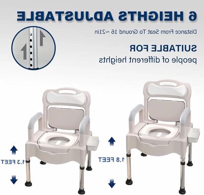 Nachtkastje Stoel - Draagbaar Toilet - Comfortabel Zitten - In Hoogte Verstelbaar - 16 tot 21 Inch - Grijs