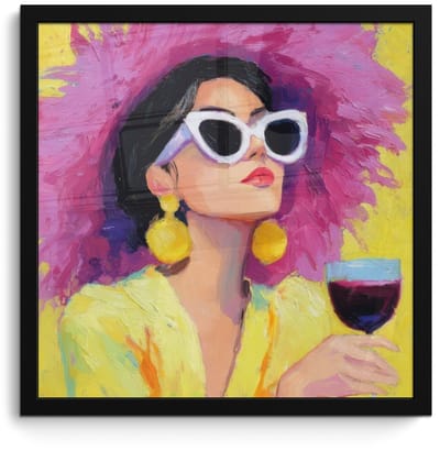 Poster in lijst - Fotolijst 40x40 cm - Posters - Vrouw - Hoed - Paars - Wijn - Posterlijst zwart - Decoratie - Wanddecoratie woonkamer - Muurdecoratie slaapkamer