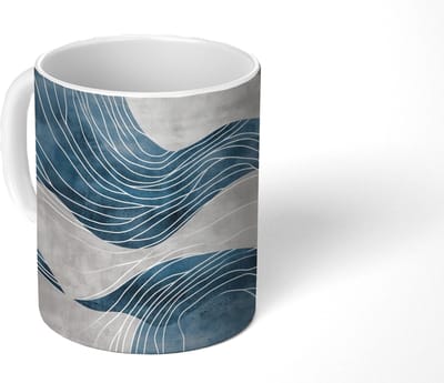 Mok - Koffiemok - Lijnen - Golven - Abstract - Blauw - Mokken - 350 ML - Beker - Koffiemokken - Theemok