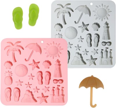 2 Stuks Zomer Strand Thema Siliconen Mallen voor Chocolade, Tropische Snoepvormen, Kokosnoot en Ananas Vorm voor Feestelijke Chocoladecreaties