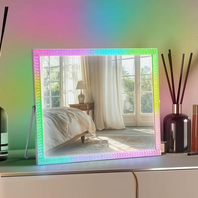 Make-upspiegel met Verlichting - Oplichtspiegel Bureau - Make-up Aanbrengen - RGB en 3 Lichtmodi - 360 graden rotatie - Wit