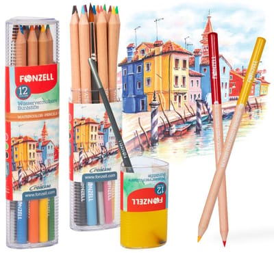 Fonzell Aquarelpotloden - Kleurpotloden - Aquarel - incl pencil - 12 Kleuren