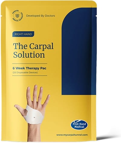The Carpal Solution RECHTS - de natuurlijke behandeling van Carpaal Tunnel Syndroom (CTS) - in 6 weken van uw klachten af - 28 plakkers voor gebruik tijdens het slapen - eenvoudig passend te knippen