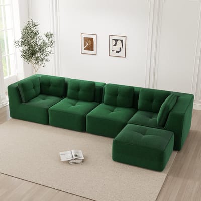 MODFU Modulaire Hoekbank - Zonder Vast Frame En Diepe Zitting - Modern - Voor Woonkamer - Cord - Groen