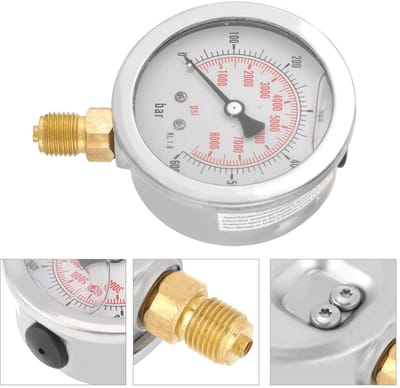 Dailygoods- Drukmeter 0~600 bar - 63 mm - Dubbele schaal - Schokbestendig - Roestvrij staal - Verstelbare aansluiting G1/4