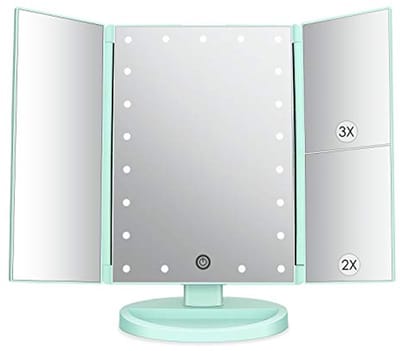 Verlichte Tri-Fold Make-up Spiegel met LED Verlichting, Touchscreen en Vergroting