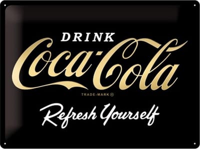 Coca Cola Refresh Yourself  Black Logo S.E.    Metalen wandbord in reliëf 30 x 40 cm