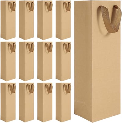 24 Stuks Kraft Papieren Wijnhandtas - Herbruikbare Verpakkingszak voor Wijn, Whiskey en Sterke Dranken (Enkele container 11 * 9 * 35)