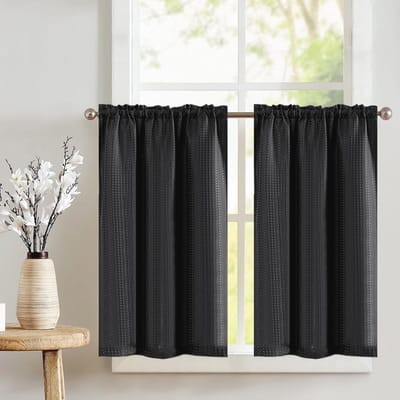 Moderne Zwarte Vitrage Bistrogordijnen Set van 2 - 90 x 60 cm - Effen Korte Gordijnen voor Keuken en Caravan