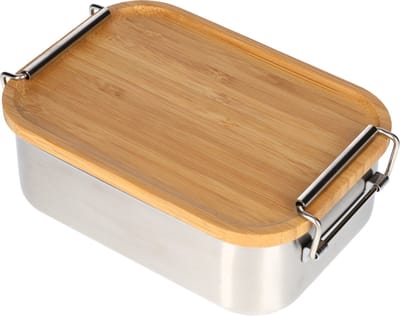 Kleine RVS Lunchbox met Bamboe Deksel - Broodtrommel voor volwassenen en kinderen - Geschikt voor brood, rijst, noodles, en meer! - 700ml