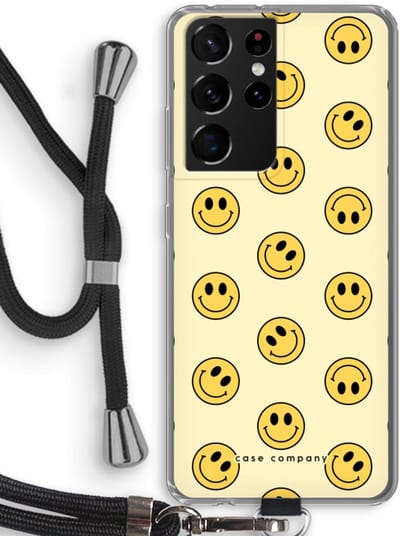 Hoesje met koord geschikt voor Samsung Galaxy S21 Ultra hoesje met Koord - Smiley N°2 - Telefoonhoesje met Zwart Koord - Bescherming aan alle Kanten en Over de Schermrand