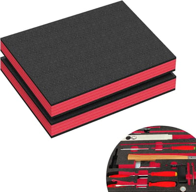Set van 2 Foam Inserts voor Gereedschapskist, Ideaal voor Boxorganisatie en Bescherming (40 x 30 x 2.5 cm, Rood)
