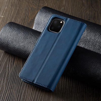 BukkitBow - Leather Case - Kunstleer - Card Case - Hoesje voor iPhone 11 Pro – Blauw