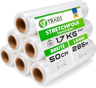 Transparante Stretchfolie 2 Rols 285m/50cm – Verpakkingsfolie 23 Micron – Ideaal voor Verhuizen en Palletwikkelen