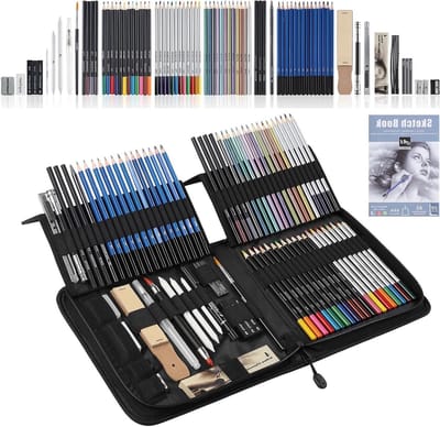 Set van 84 Gekleurde Potloden en Schetspotloden met Georganiseerde Etui, Schetsboek en Aquarelpotloden voor Beginners en Professionals, Ideaal voor Schetsen, Schaduwen en Kleuren