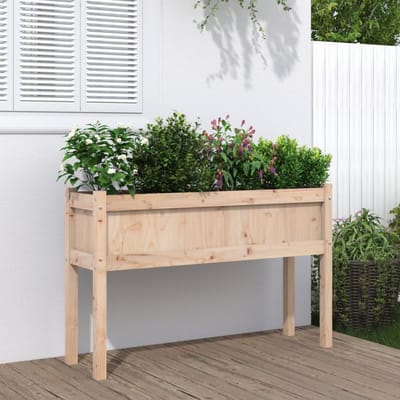 vidaXL - Plantenbak - met - poten - 110x31x70 - cm - massief - grenenhout