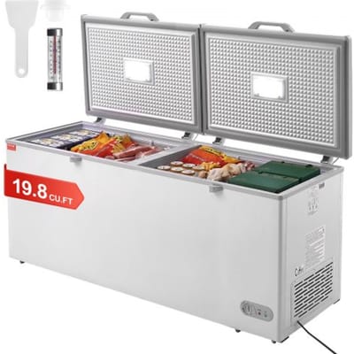 VEVOR Diepvrieskist, 561 liter diepvrieskist met splittop en dubbel afsluitbare deksels, vrijstaande commerciële diepvrieskist en 4 uitneembare manden