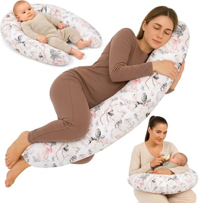 Zwangerschapskussen 190 cm Kussen – body pillow voor zwangeren steun rug buik hoes van katoen wasbaar afneembaar ergonomisch – OEKO-TEX gecertificeerd Wilde roos