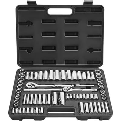VEVOR 69-delige doppenset, 9,5 & 6,4 mm aandrijfdoppen en ratelset, SAE en metrisch, diep en standaard, met accessoires en opbergkoffer, CR-V gelegeerd staal