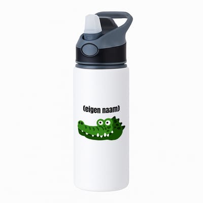 Hacebo® - krokodil hoofd met eigen naam waterfles met rietje zwart - Krokodil - krokodillen liefhebbers - iemand die houdt van krokodillen - verjaardag - cadeau - kado - water fles - 650ML