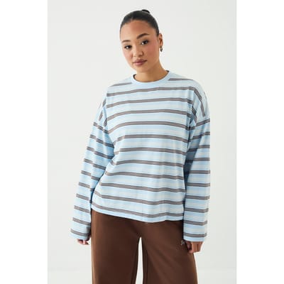 Dames Dsgn Studio Gestreept Oversized T-shirt | Light Blue | Maat: XL
