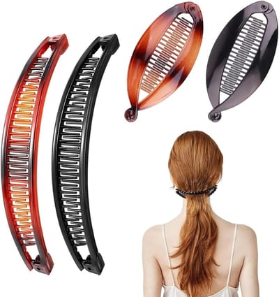 Allecto Plus - Banaan Haarclip set - Vintage Kammen - Fishtail Haarclip - Dubbele Clip - Haaraccessoire, 4 Stuks