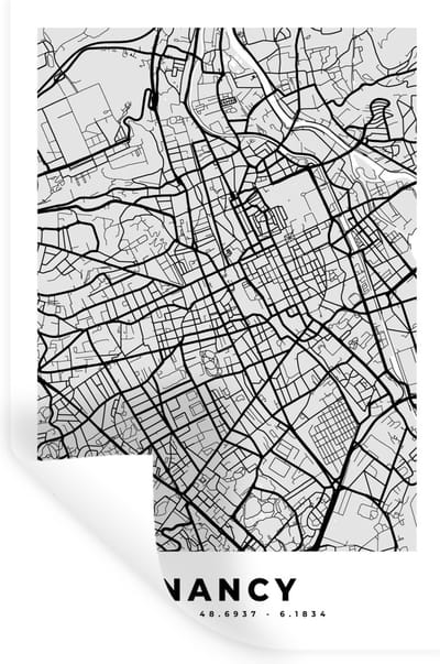 Muurstickers - Sticker Folie - Stadskaart - Frankrijk - Kaart - Nancy - Plattegrond - 20x30 cm - Plakfolie - Muurstickers Kinderkamer - Zelfklevend Behang - Zelfklevend behangpapier - Stickerfolie