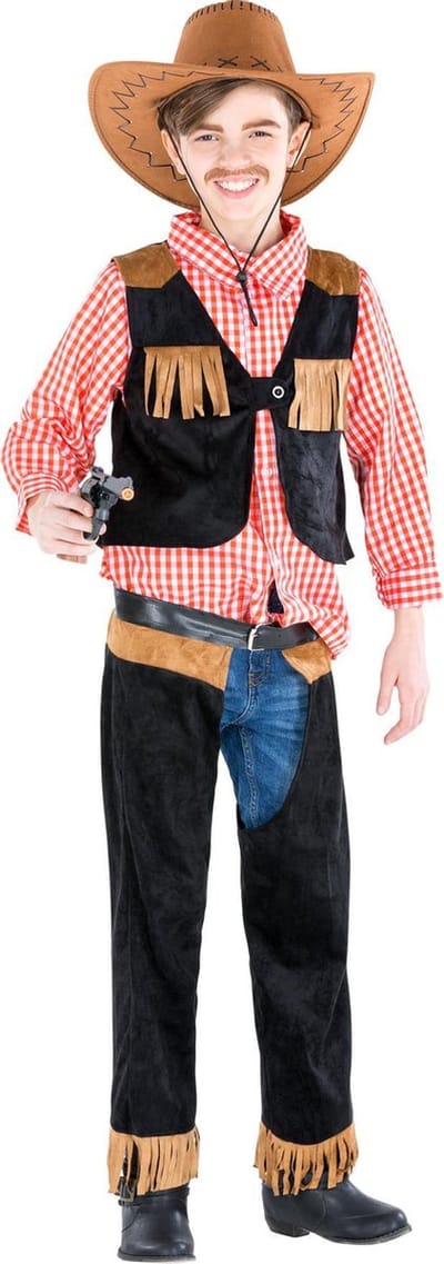 dressforfun - jongenskostuum cowboy Jimmy 128 (8-10y) - verkleedkleding kostuum halloween verkleden feestkleding carnavalskleding carnaval feestkledij partykleding - 300538