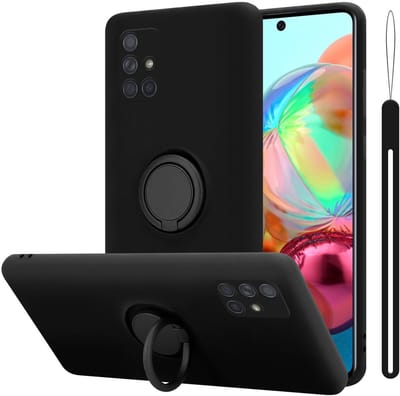 Cadorabo Hoesje geschikt voor Samsung Galaxy A51 4G / M40s in LIQUID ZWART - Beschermhoes van flexibel TPU silicone Case Cover met ring