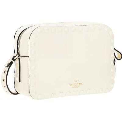 Sac à Bandoulière Valentino Rockstud Fermeture Éclair Cuir de Veau Sac à Bandoulière Femme Blanc 1W0B0809CJV-098 Basic Set (Bag+Dust Bag) white