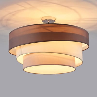 Lindby - plafondlamp - 3lichts - Stof, metaal - H: 36.8 cm - E27 - grijsbruin, wit, grijs, chroom