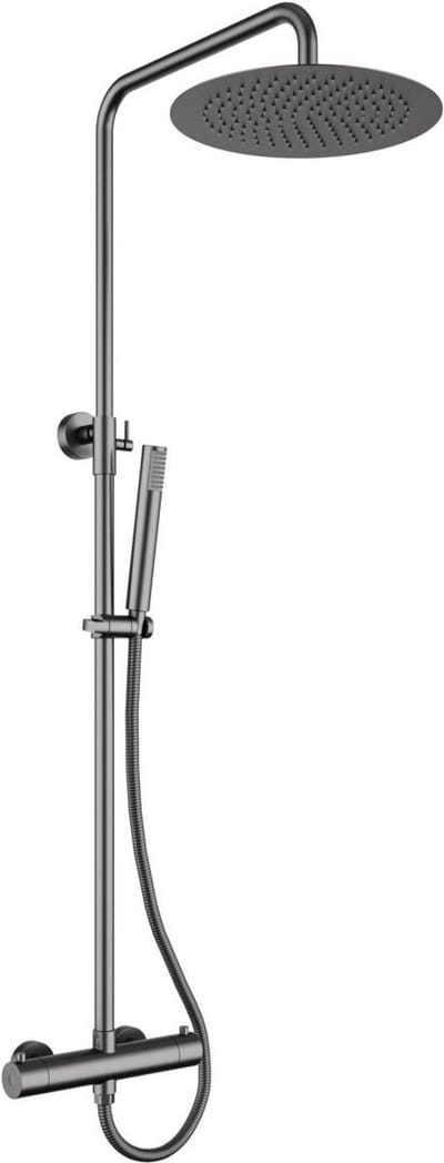 Regendoucheset Allibert Canggu – Gun Métal RVS Douchekolom – Verstelbaar 85-122 cm – Met Handdouche en Hoofddouche