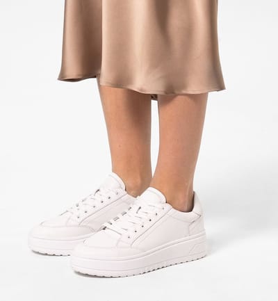 Manfield - Dames - Witte leren sneakers - Maat 41